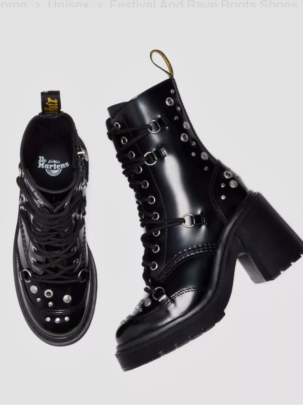 DR. MARTENS BLACK STUDDED LACE-UP CHESNEY PLATFORM BOOTS. SIZE 8, NEW.